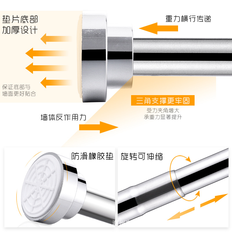 亚马逊卫生间免打孔浴帘杆伸缩杆不锈钢晾衣杆挂杆门窗撑杆窗帘杆