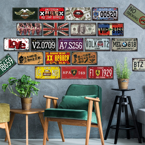 American Retro License Plate Iron Painting Decorative Item Industrial Style Bar Restaurant Home Creative Personal Wall Hangings