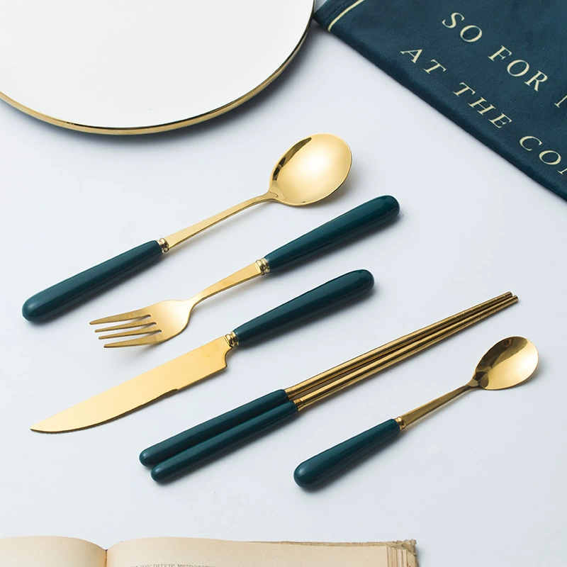 Ceramic handle, fork, green tableware stainless steel, (Cross-border trading)