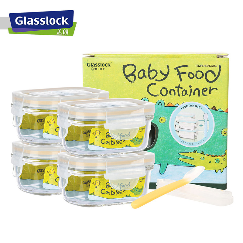 Glasslock Korean Baby Food Glass Lunch Box Microwave Oven Preservation Box Silicone Spoon Set