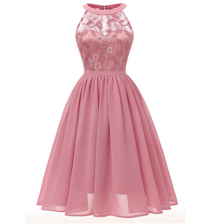 2026 Spring/Summer Amazon Aliexpress Hot-Selling Chiffon Dress Sexy Lace Patchwork Gown Dress