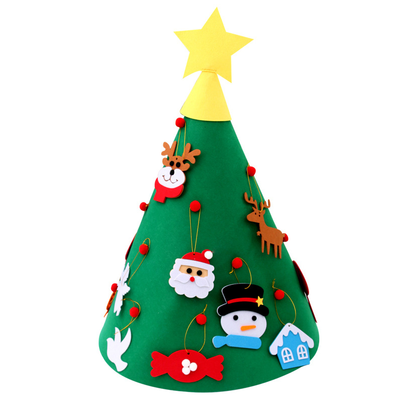 Amazon popular Navidad hecho a mano DIY regalo de los niños fieltro tela árbol de Navidad regalo educativo decoraciones