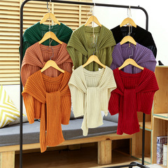 Literary small shawl Korean new knitted air-conditioned room scarf women's knotted summer outer neck shawl