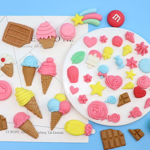 Various ice cream fondant silicone molds, macaron cones, meringue chocolate molds, cake decorations