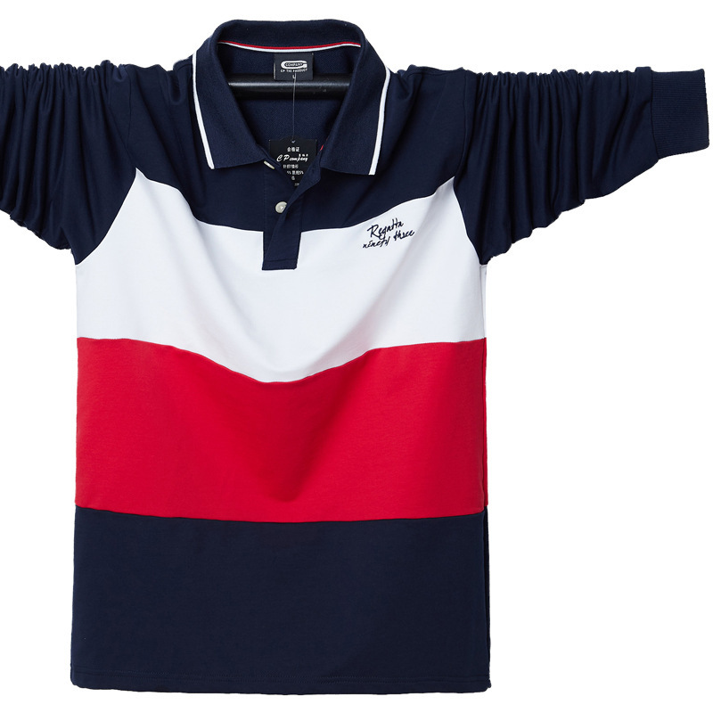 Color-Blocked Oversized American Plus-Size Long-Sleeve T-Shirt with a Polo Collar 5151, Factory Direct Shipment Via Aliexpress Color-Blocked Oversized American Plus-Size Long-Sleeve T-Shirt with a Polo Collar 5151, Factory Direct Shipment Via Aliexpress