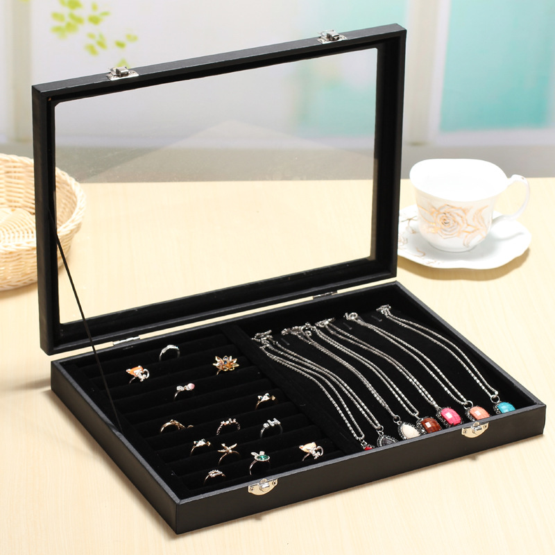黑色珠宝首饰展示盒戒指盒耳环盒项链收纳箱耳钉展示耳坠包装盒