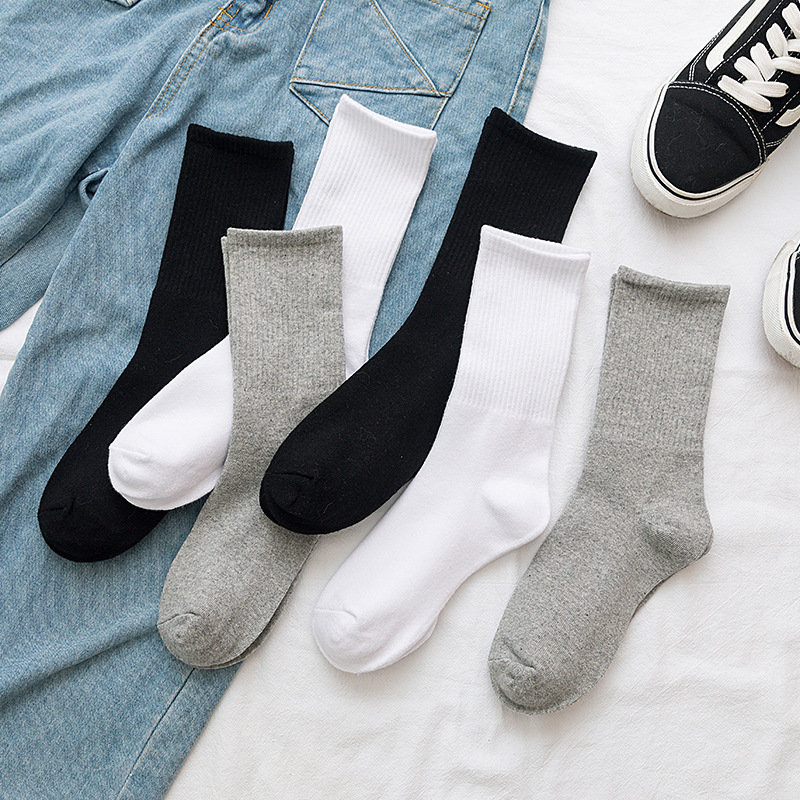 Socks Men's Mid-Calf Socks Autumn and Winter Long Socks Japanese Style Ins Versatile Trendy Sports Socks Men's Black and White Pile Socks Women