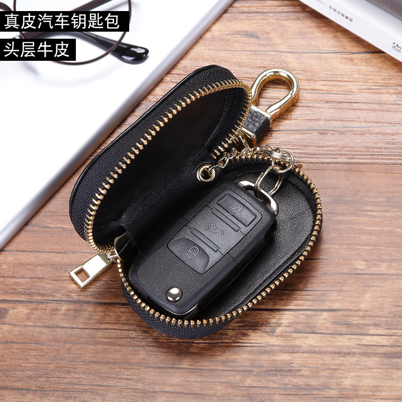 La primera capa de piel de vaca modelo universal con cremallera para llaves de coche 2024 moda nuevo conjunto de llaves fabricante al por mayor
