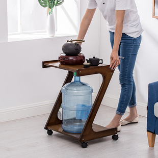 Solid wood movable side cabinet with wheels tea rack living room small coffee table simple sofa side table bedside table
