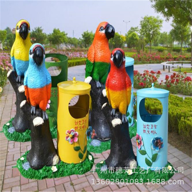 Customized Fiberglass Sorting Trash Can Park Tree Stump Parrot Mermaid Old Su Duck Cartoon Animal Sculpture