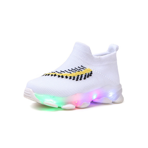 LED light socks shoes for boys and girls 2019 autumn and summer new breathable fly woven sports shoes shoes feather luminous shoes