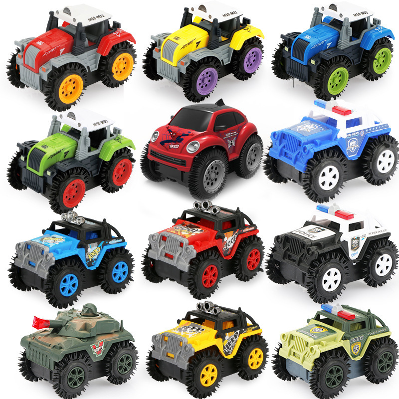 Cross-border export cartoon electric dump car children play stunt car flip jeep farmer police car toy car
