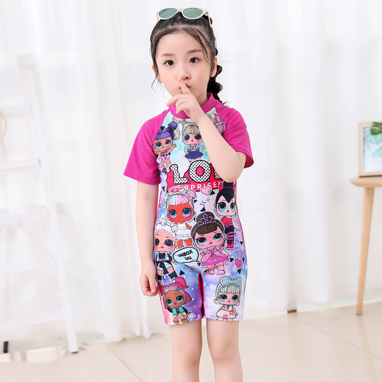 Traje de baño para niños de dibujos animados de comercio exterior traje de baño para niñas de una pieza bebé mediano y pequeño traje de baño para niñas traje de surf manga larga