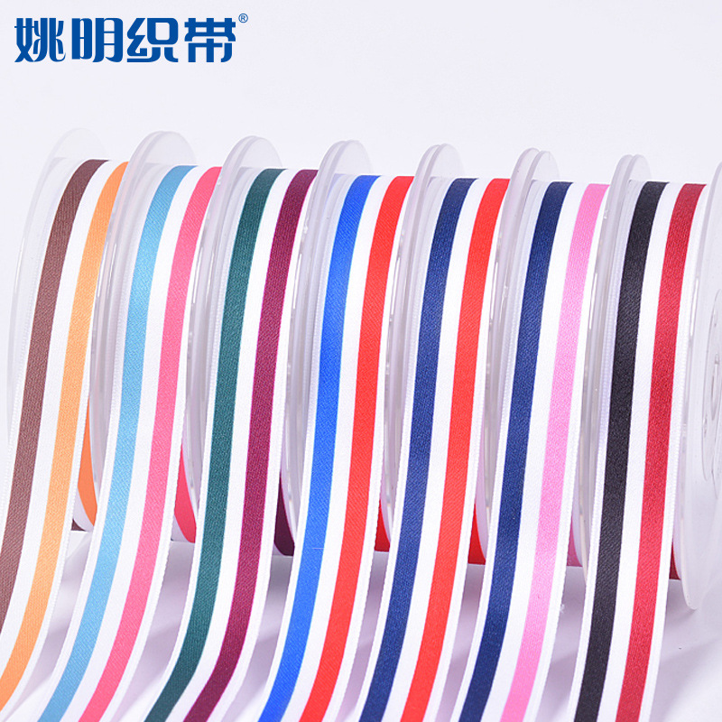 Yao Ming cinta de algodón de poliéster cinta a rayas DIY accesorios para el cabello material rojo, blanco y azul cinta de tres colores ropa accesorios textiles