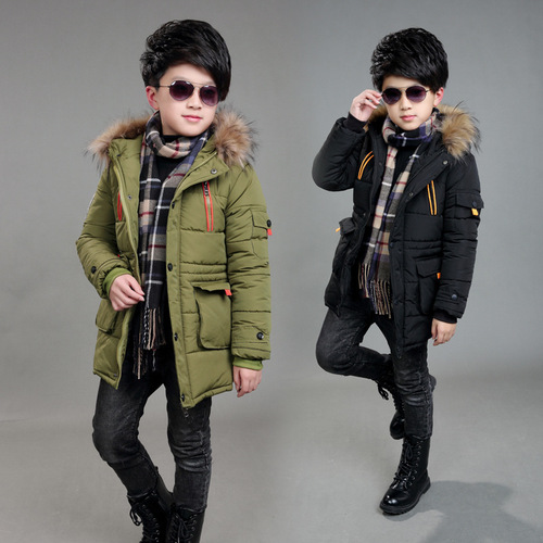 Children's winter cotton jacket, long sleeve, thick outerwear for boys, middle-sized children cotton coat, children's flight mark cotton clothing