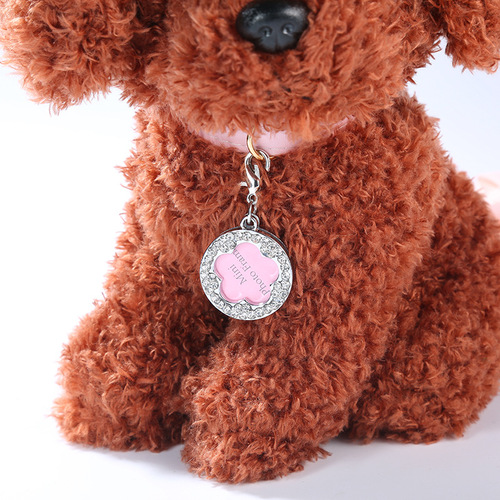 Pet accessories round five-pointed star rectangular diamond dog tag anti-lost information tag diy can be handwritten