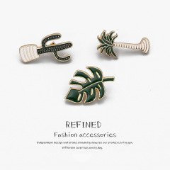 新款歐美時尚金屬滴油胸針合金植物徽章服飾配件創意卡通盆栽胸章