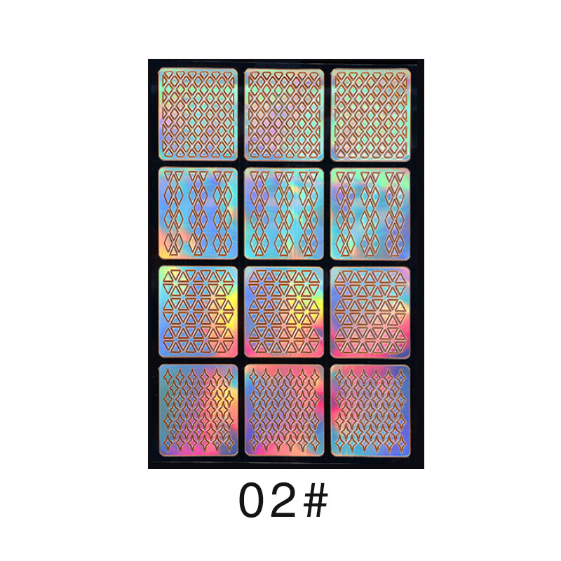 Colorido láser hueco pegatinas de uñas plantilla de impresión de uñas plantilla grande pintada de impresión transfronteriza exclusiva para la venta al por mayor