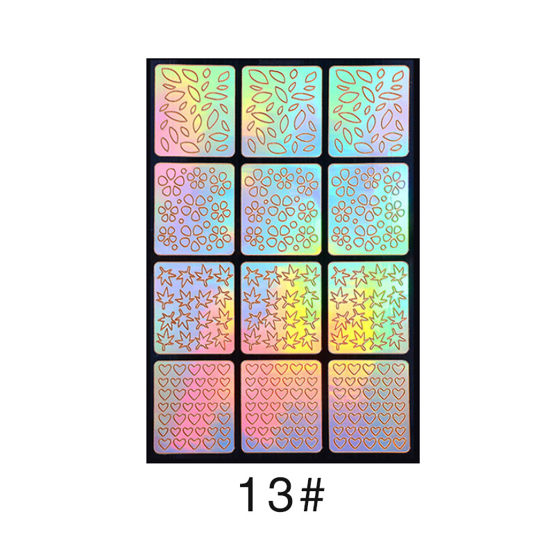 Colorido láser hueco pegatinas de uñas plantilla de impresión de uñas plantilla grande pintada de impresión transfronteriza exclusiva para la venta al por mayor