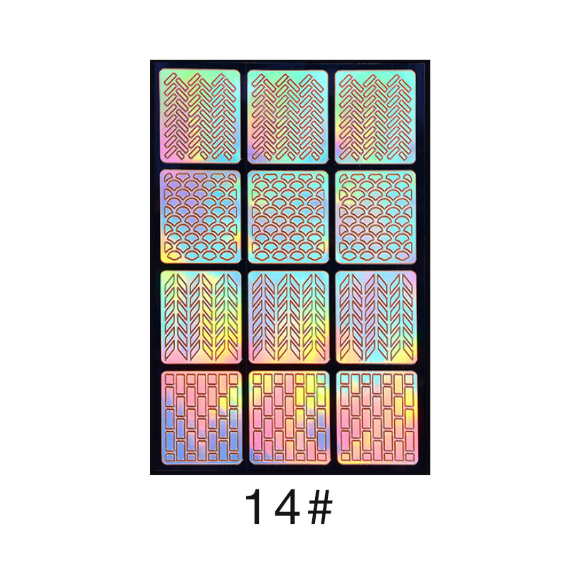Colorido láser hueco pegatinas de uñas plantilla de impresión de uñas plantilla grande pintada de impresión transfronteriza exclusiva para la venta al por mayor
