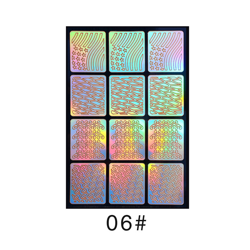 Colorido láser hueco pegatinas de uñas plantilla de impresión de uñas plantilla grande pintada de impresión transfronteriza exclusiva para la venta al por mayor