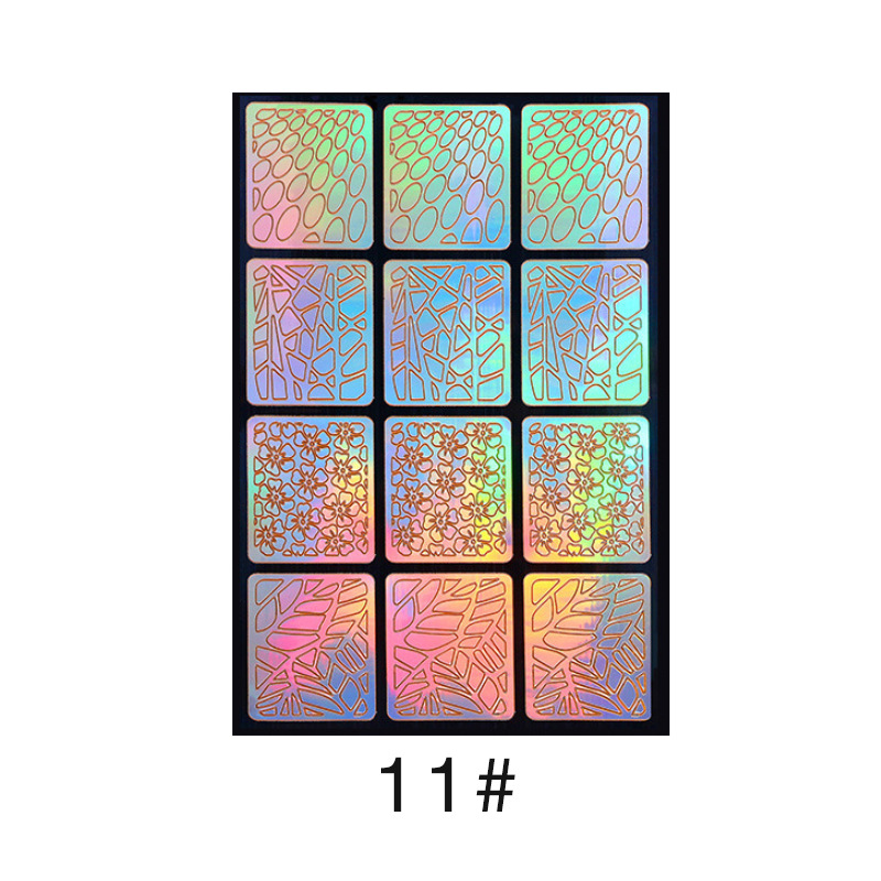 Colorido láser hueco pegatinas de uñas plantilla de impresión de uñas plantilla grande pintada de impresión transfronteriza exclusiva para la venta al por mayor