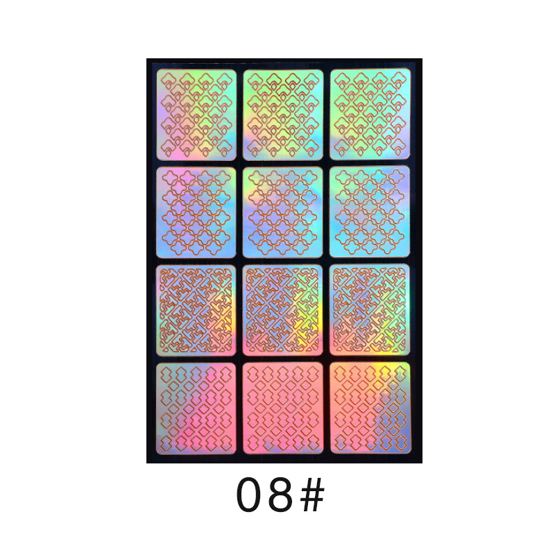 Colorido láser hueco pegatinas de uñas plantilla de impresión de uñas plantilla grande pintada de impresión transfronteriza exclusiva para la venta al por mayor