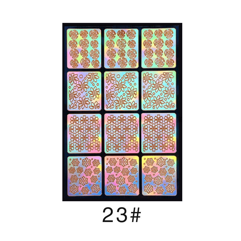 Colorido láser hueco pegatinas de uñas plantilla de impresión de uñas plantilla grande pintada de impresión transfronteriza exclusiva para la venta al por mayor