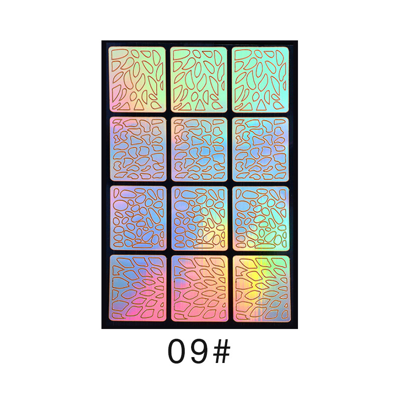 Colorido láser hueco pegatinas de uñas plantilla de impresión de uñas plantilla grande pintada de impresión transfronteriza exclusiva para la venta al por mayor
