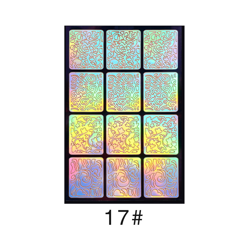 Colorido láser hueco pegatinas de uñas plantilla de impresión de uñas plantilla grande pintada de impresión transfronteriza exclusiva para la venta al por mayor