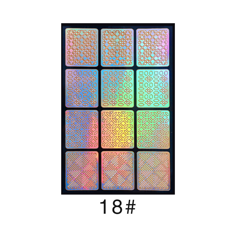 Colorido láser hueco pegatinas de uñas plantilla de impresión de uñas plantilla grande pintada de impresión transfronteriza exclusiva para la venta al por mayor
