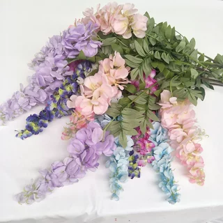 仿真三叉紫藤花吊顶婚庆装饰花条多色仿真豆花藤条绢布婚庆装饰花