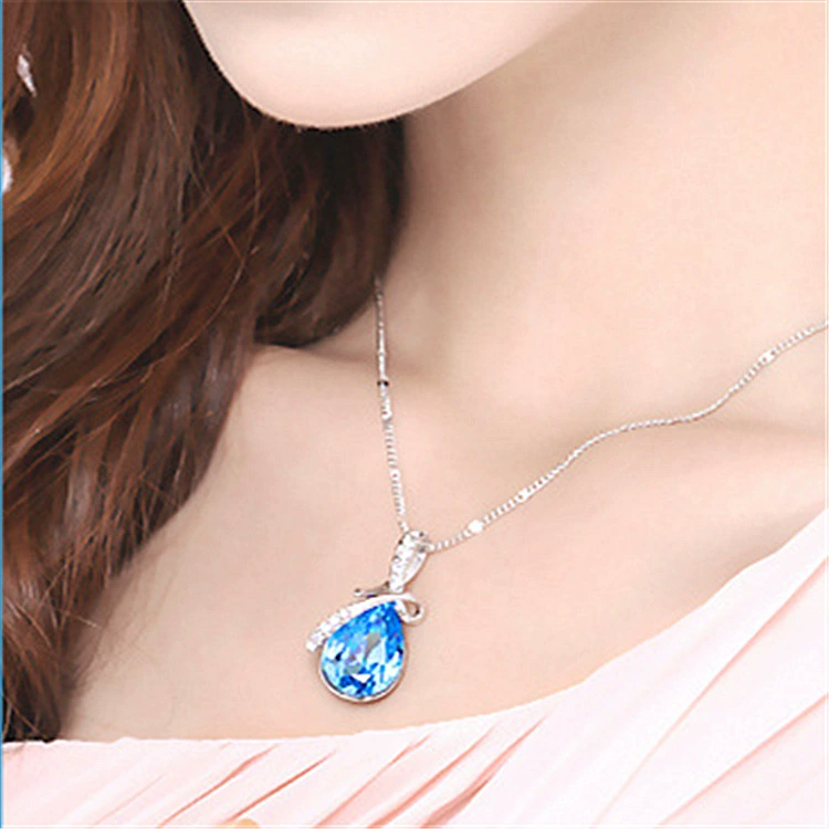 [Аксессуары оптом корейского стиля серебрёное necklace капля воды ангел слеза подвеска австрийский кристалл драгоценная серебряная вставка]