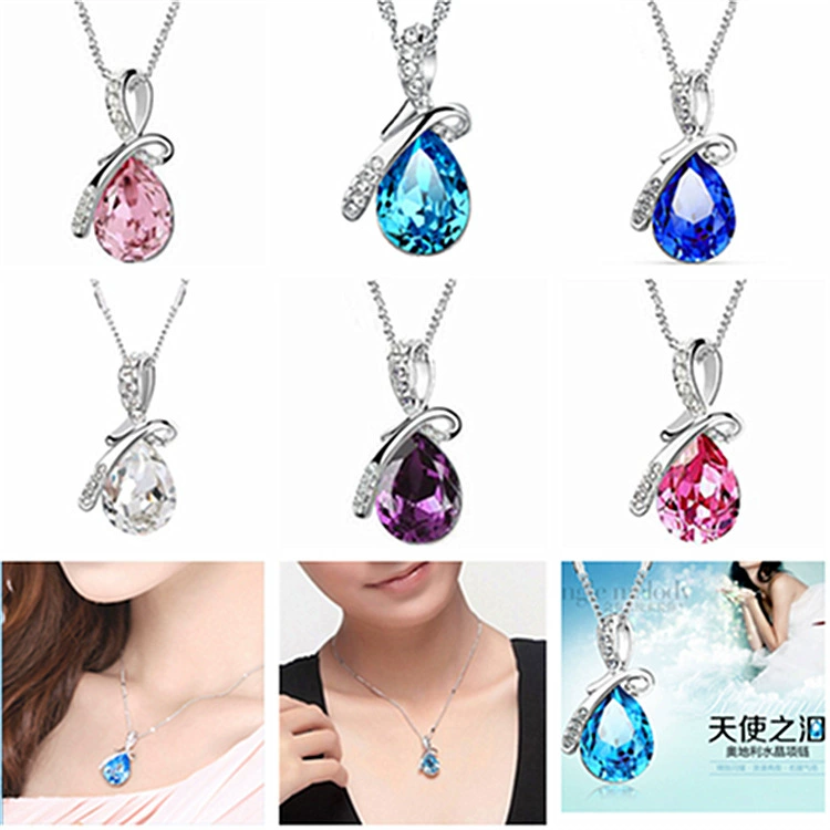 [Аксессуары оптом корейского стиля серебрёное necklace капля воды ангел слеза подвеска австрийский кристалл драгоценная серебряная вставка]