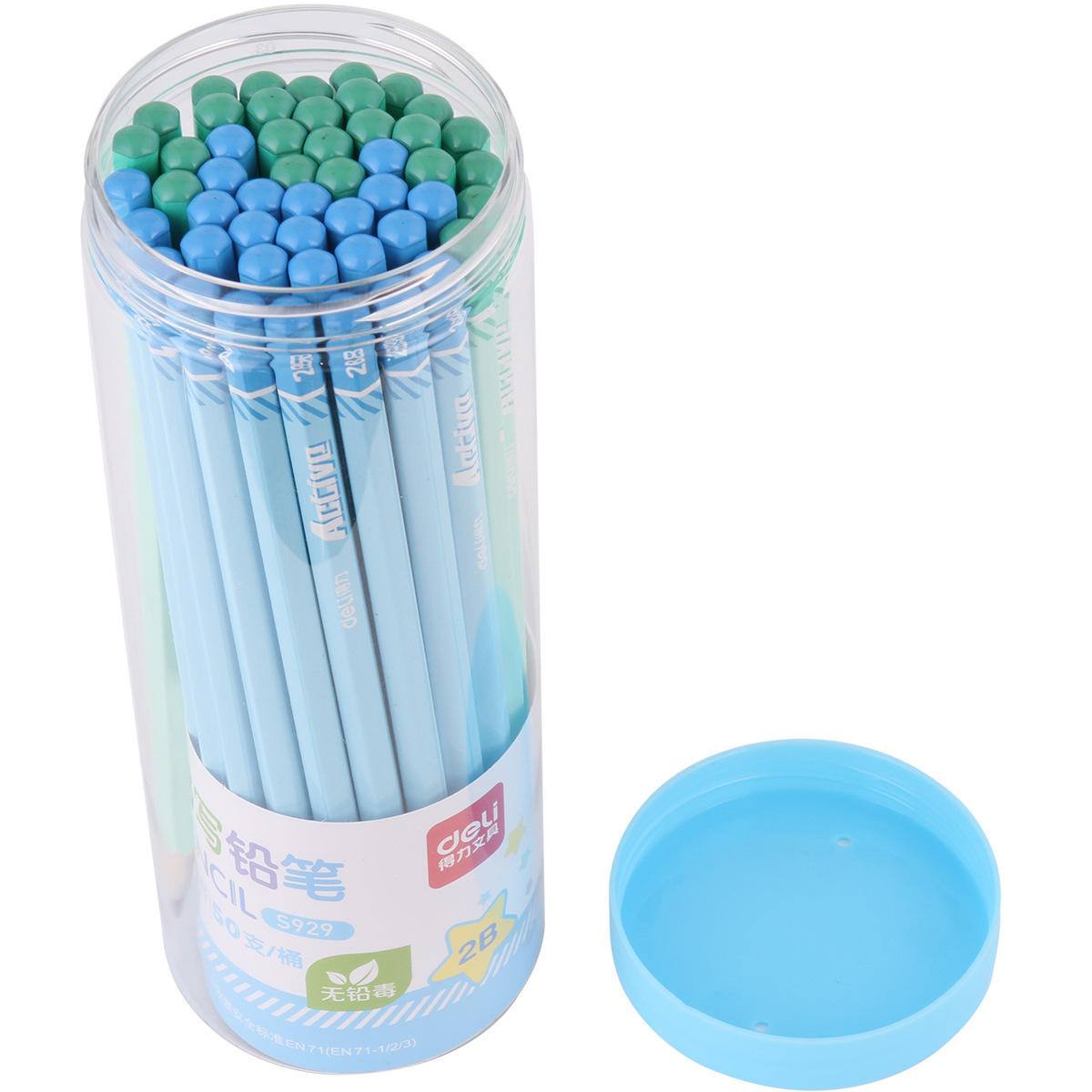 Deli S929 lápiz 2B lápiz hexagonal dibujo para estudiantes 50 lápiz de dibujos animados cubo útiles escolares