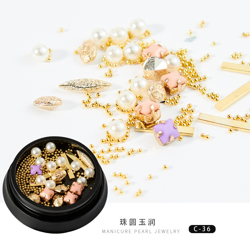 Comercio exterior nueva manicura estrella Luna joyería mixta Caja Popular cobre ronda remache lentejuelas uñas diamante decoraciones belleza