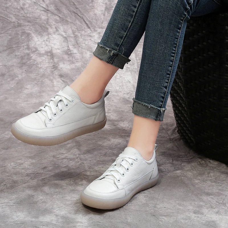 Весна и лето 2024, популярные туфли для медсестер, белые туфли с круглым носком, женские одинарные туфли из натуральной кожи, туфли для беременных на мягкой подошве, повседневная обувь ручной работы