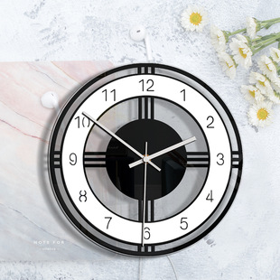 Factory wholesale home decoration black and white round creative wall clock living room bedroom transparent acrylic vintage clock