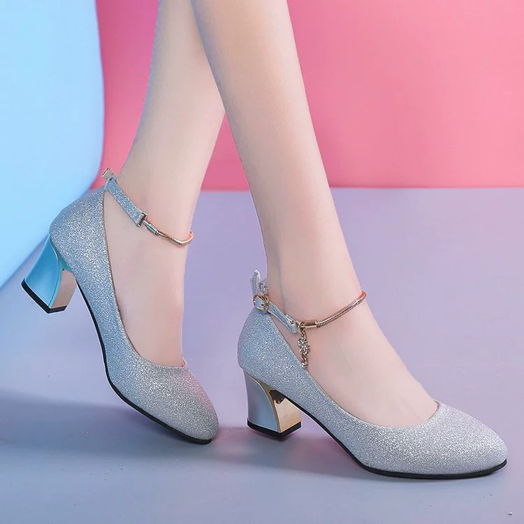 2019 весна и осень новые женские туфли на высоком каблуке на толстом каблуке корейские свадебные туфли с круглым носком модная рабочая обувь Joker оптом