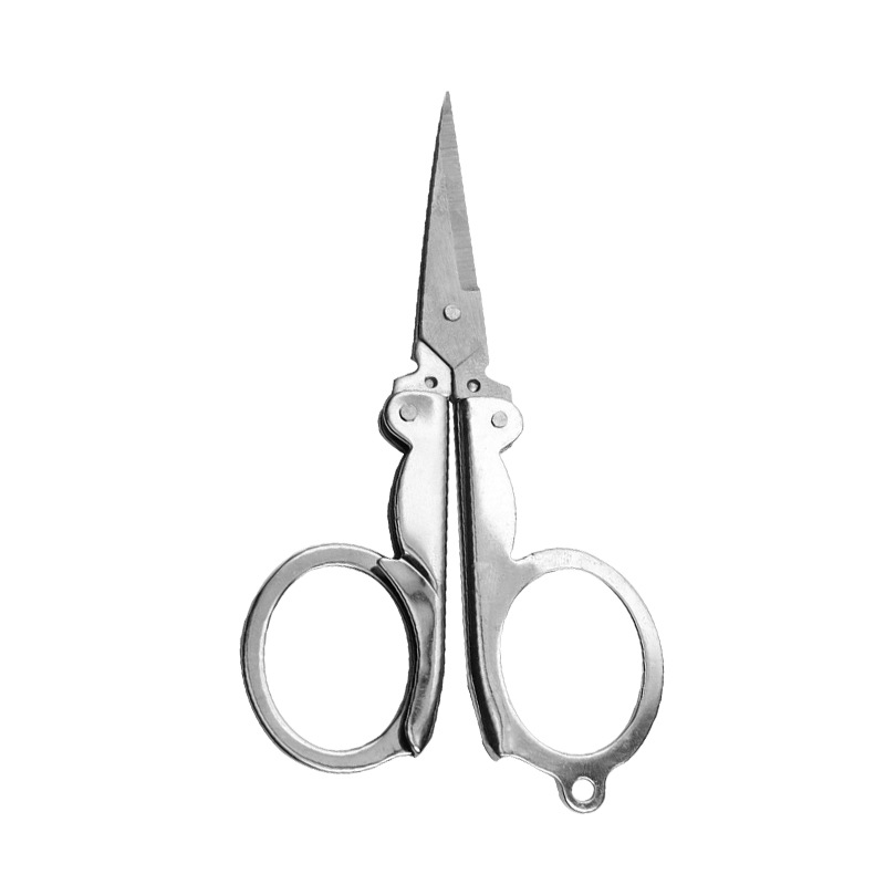 Venta al por mayor de acero inoxidable plegable tijeras pequeñas portátil de viaje al aire libre pequeñas tijeras de decoración estudiante mano colgando agujero tijeras pequeñas