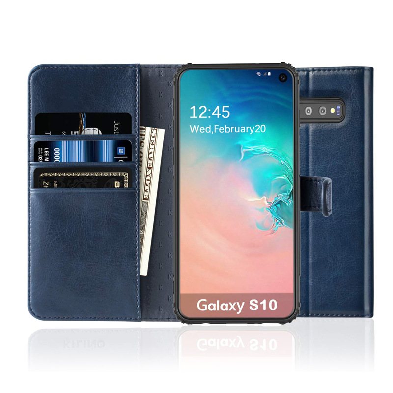 适用于三星s10疯马纹钱包皮套 s10plus手机防摔壳 rfid插卡保护套