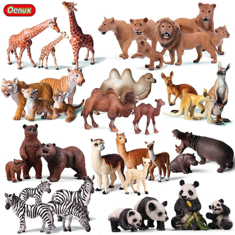Animal model, solid toy, set, lion, tiger, elephant, panda, giraffe, hippo