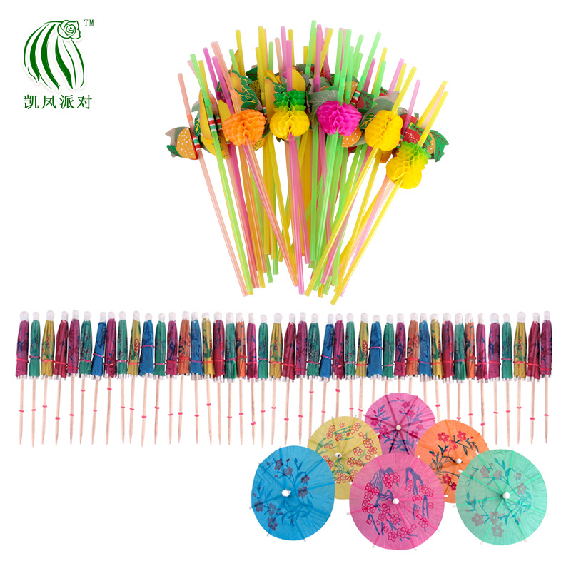 Kaifeng Party Rainbow Hive Straw Small Umbrella Fruit Sign Festival Party Layout Props