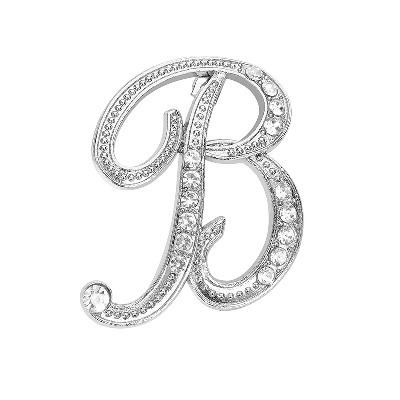 Silver Alphabet Brooch Letter Pin Personalized Inlaid Crystal Gift_voghion.com