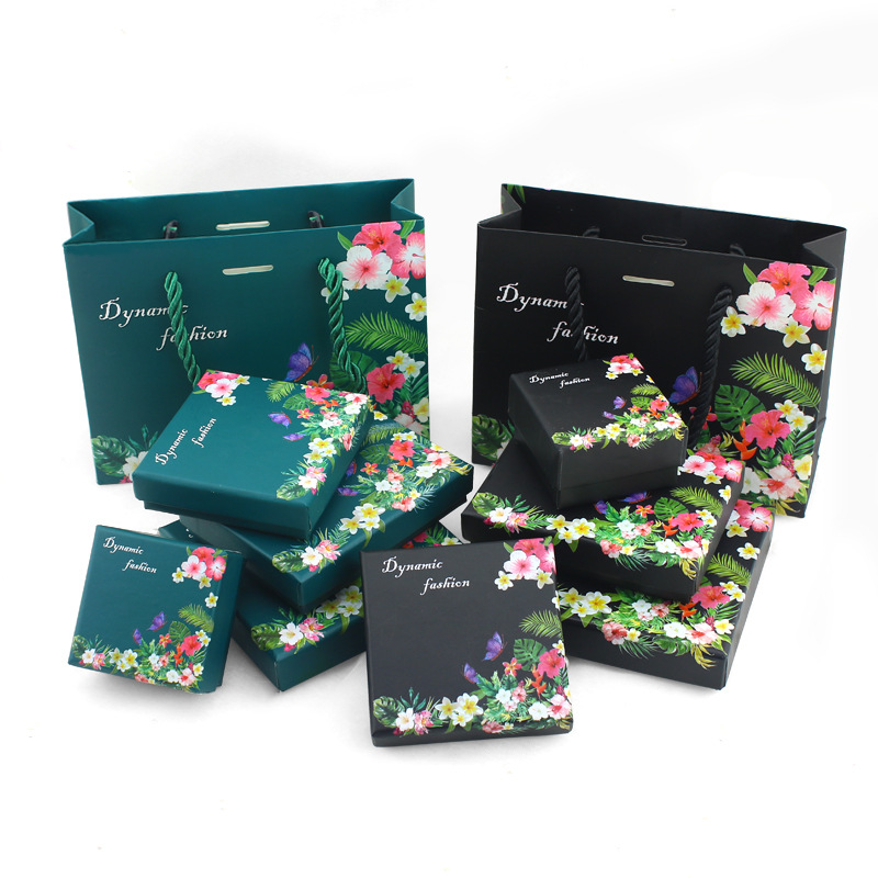 墨绿小花首饰收纳饰品包装盒戒指盒项链盒手镯盒珠宝首饰盒批发