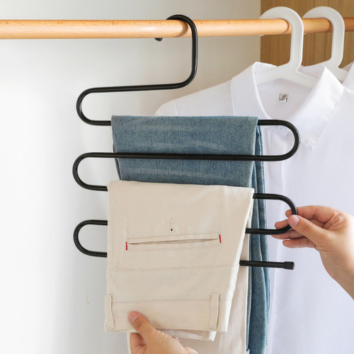 Stainless steel multi-functional magic S-shaped multi-layer pants hanger, clothes hanger wardrobe storage rack pants hook pants holder