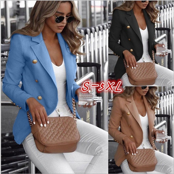 2025 Amazon Ebaywish Popular Autum Hot-Selling Long-Sleeved Double-Breasted Pure Color Suit