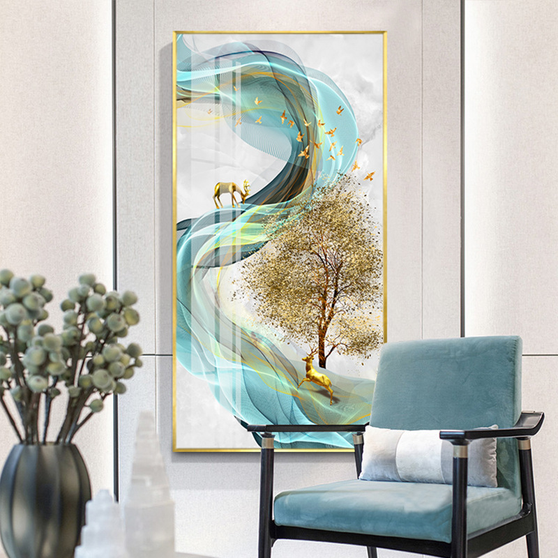 New Chinese style Nordic entrance decorative painting vertical aisle corridor landscape fortune feng shui mural living room hanging painting