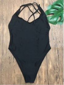 2023 Solid Color Bikini European and American Crossover Swimsuit Women's AliExpress Solid Color One-Piece Swimsuit Blank Crossover Swimsuit