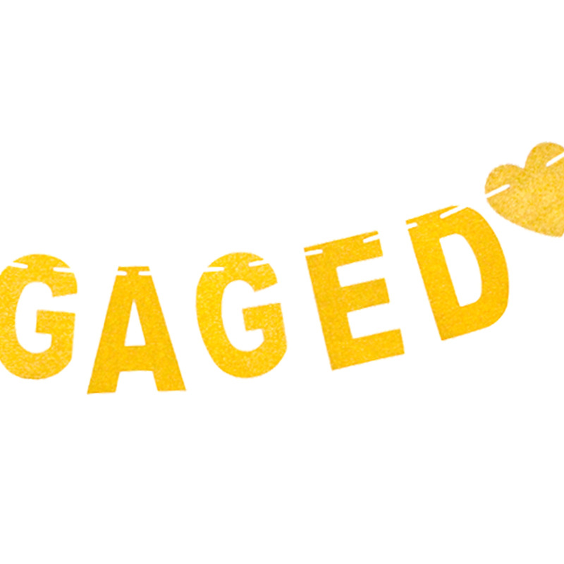 Bandera de tirón de decoración de un solo partido ENGAGED Gold Glitter Love pull Flower letter banner Factory supply